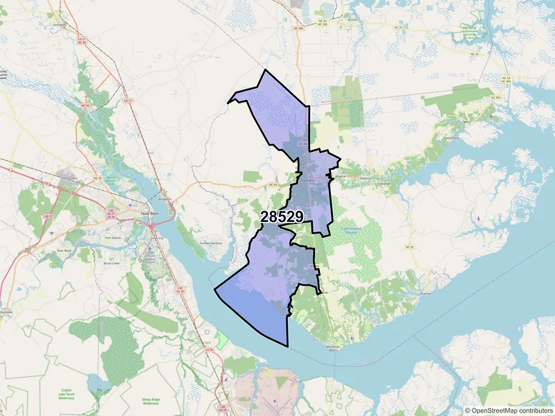 Map of ZIP Code 28529 — Grantsboro, NC