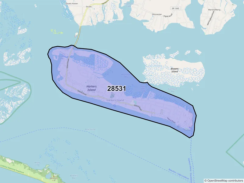 Map of ZIP Code 28531 — Harkers Island, NC