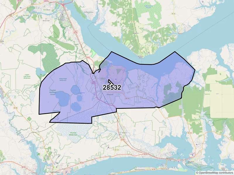 Map of ZIP Code 28532 — Havelock, NC
