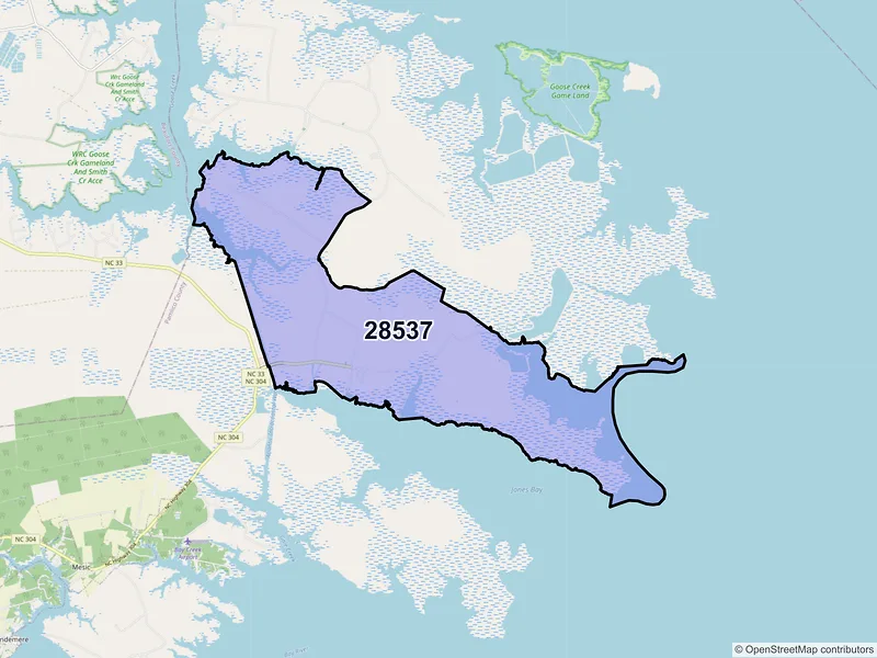 Map of ZIP Code 28537 — Hobucken, NC