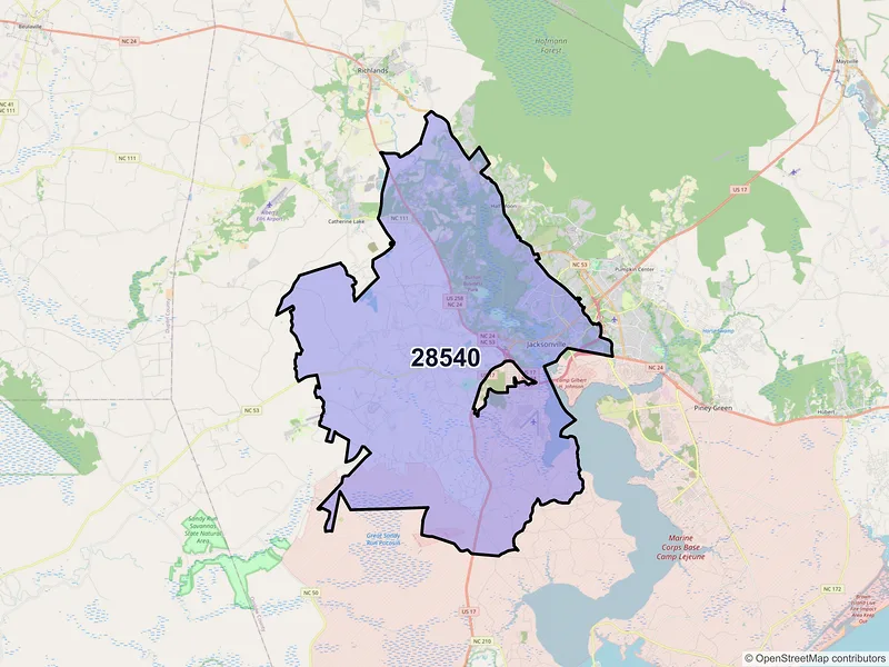 Map of ZIP Code 28540 — Jacksonville, NC