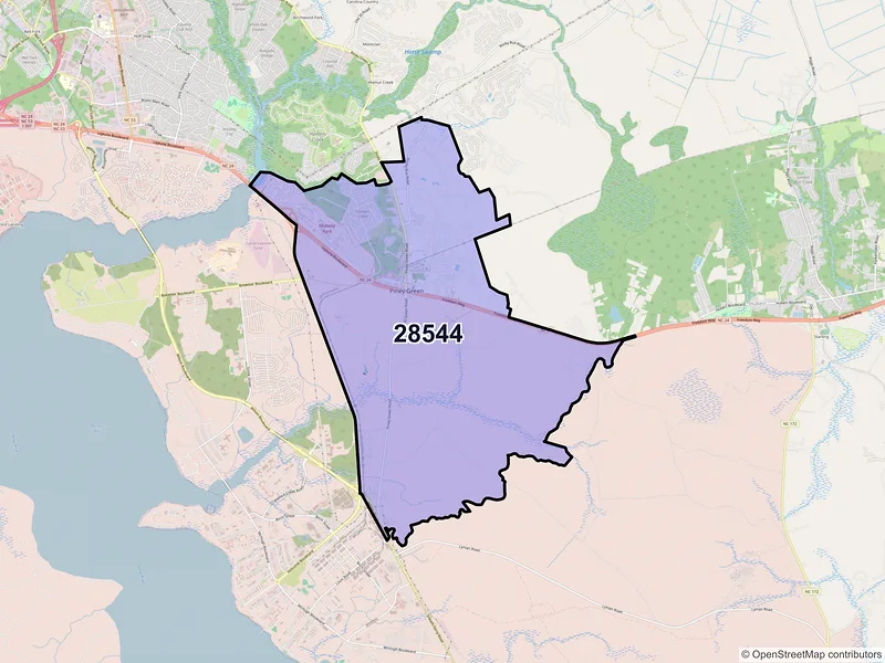 Map of Midway Park, North Carolina and ZIP codes