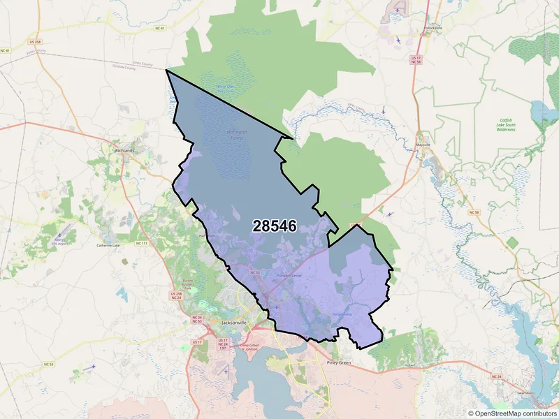 Map of ZIP Code 28546 — Jacksonville, NC