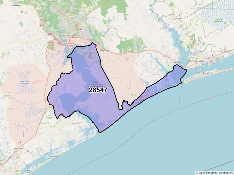 Map of ZIP Code 28547 — Camp Lejeune, NC