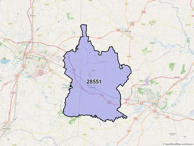 Map of La Grange, North Carolina and ZIP codes