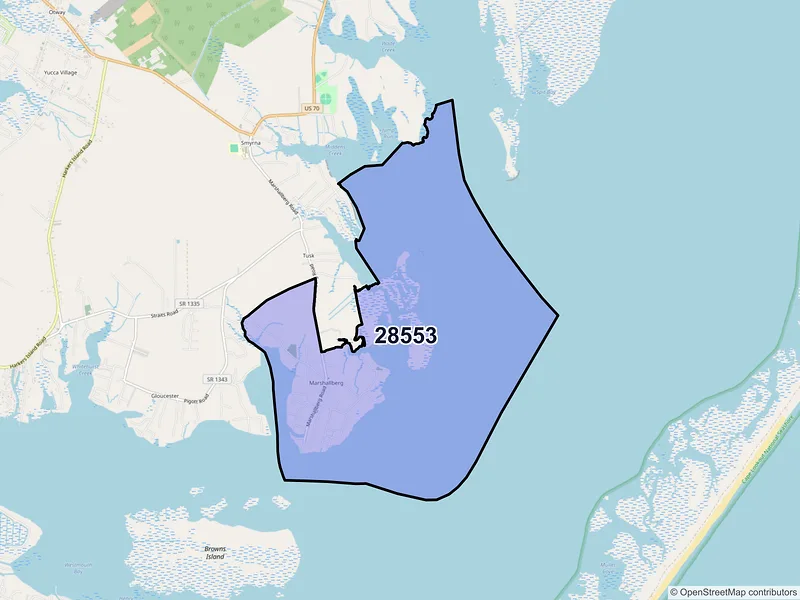 Map of ZIP Code 28553 — Marshallberg, NC