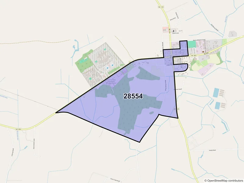 Map of Maury, North Carolina and ZIP codes