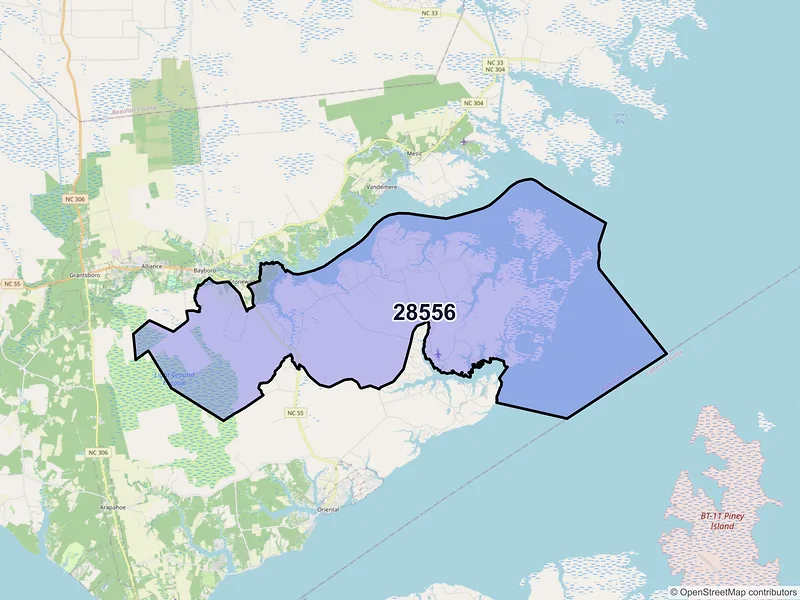 Map of ZIP Code 28556 — Merritt, NC