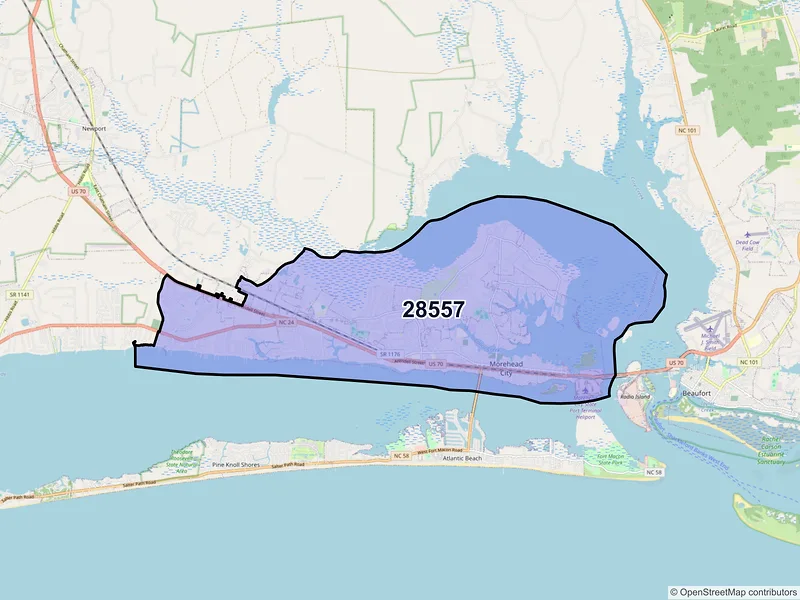 Map of ZIP Code 28557 — Morehead City, NC