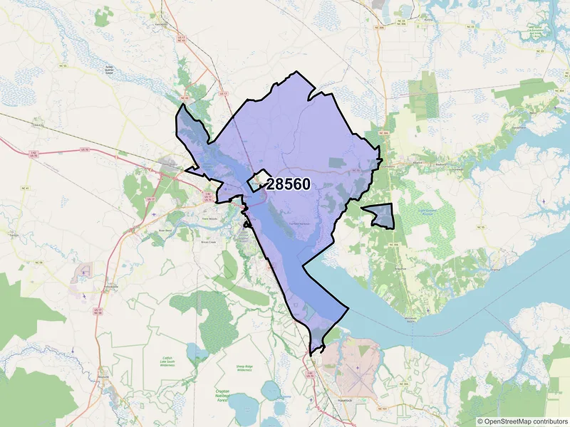 Map of ZIP Code 28560 — New Bern, NC