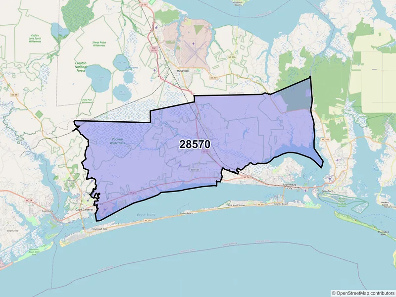 Map of ZIP Code 28570 — Newport, NC