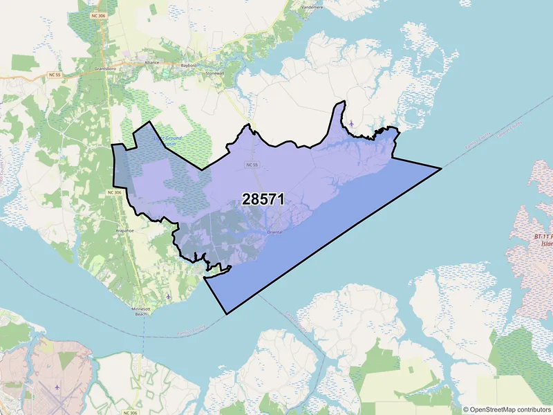 Map of ZIP Code 28571 — Oriental, NC