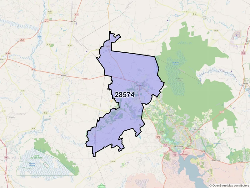 Map of ZIP Code 28574 — Richlands, NC