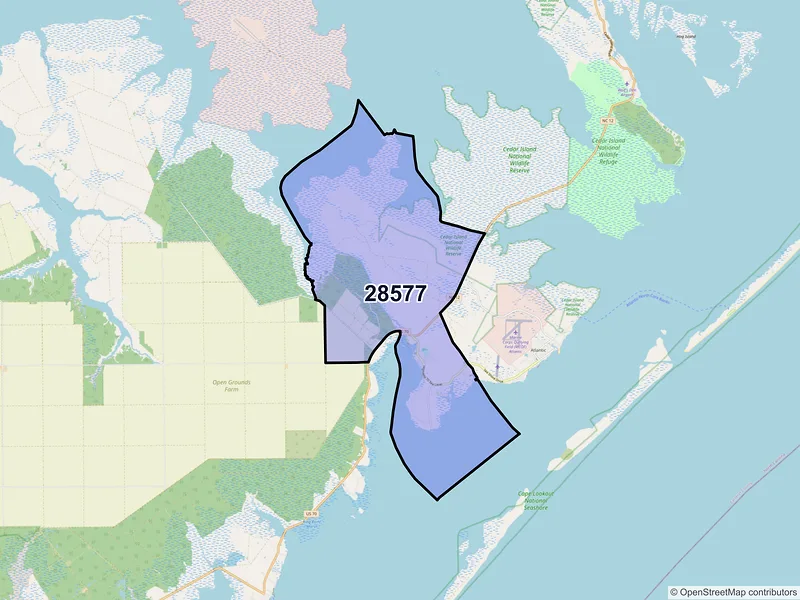 Map of ZIP Code 28577 — Sealevel, NC