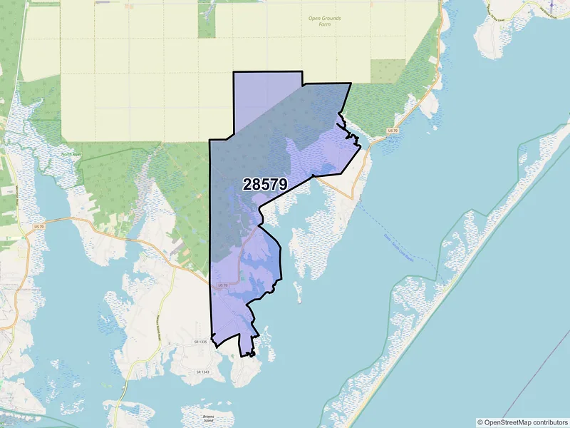 Map of ZIP Code 28579 — Smyrna, NC