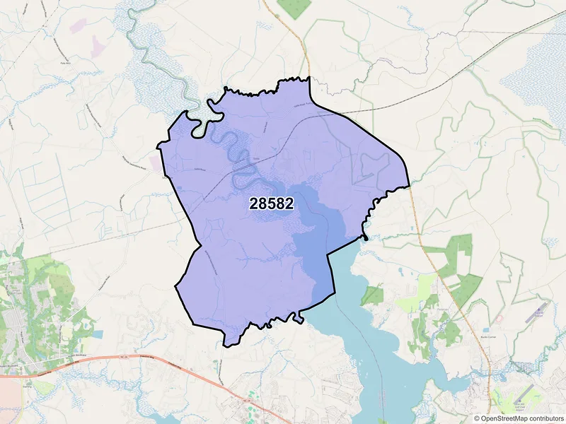 Map of ZIP Code 28582 — Stella, NC