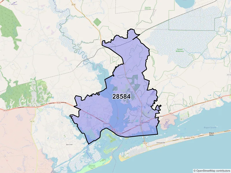 Map of Swansboro, North Carolina and ZIP codes