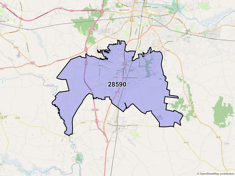 Map of Winterville, North Carolina and ZIP codes