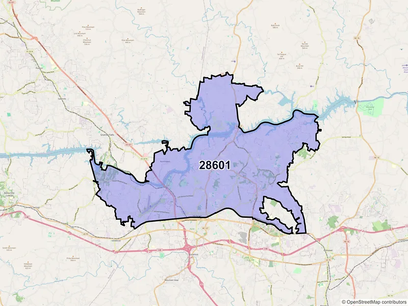 Map of ZIP Code 28601 — Hickory, NC