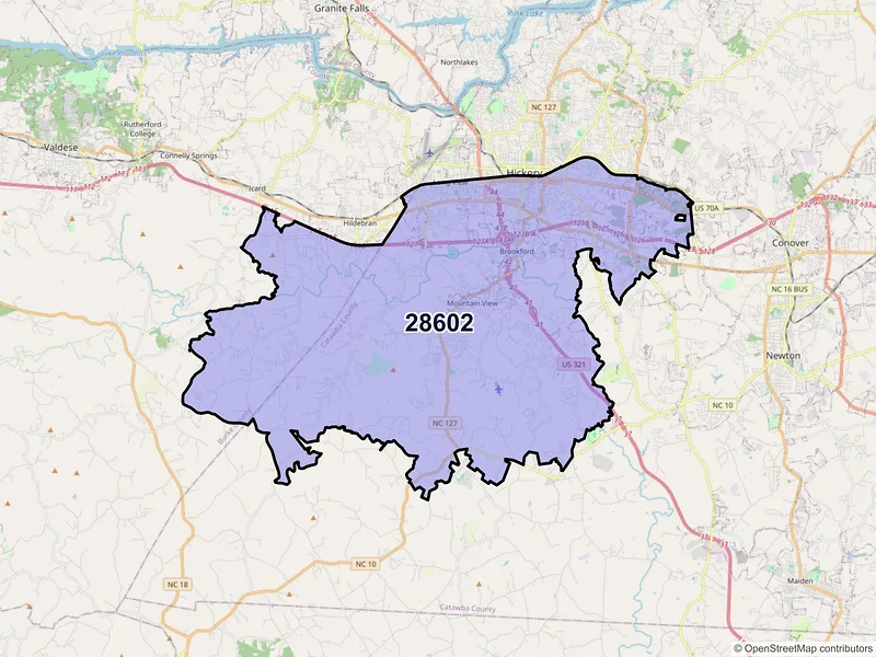 Map of ZIP Code 28602 — Hickory, NC