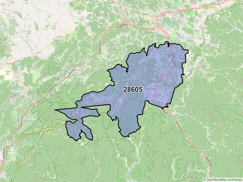 Map of ZIP Code 28605 — Blowing Rock, NC