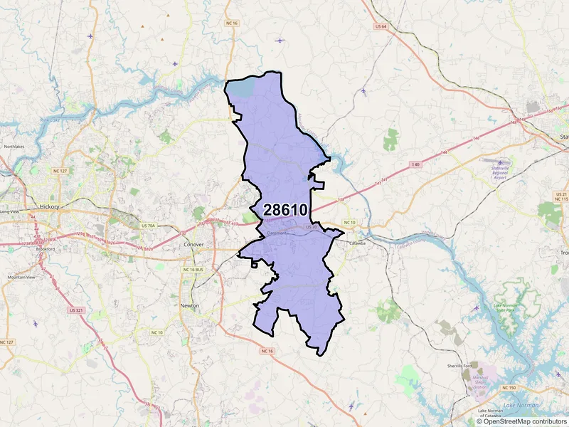 Map of ZIP Code 28610 — Claremont, NC