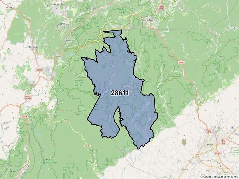 Map of ZIP Code 28611 — Collettsville, NC