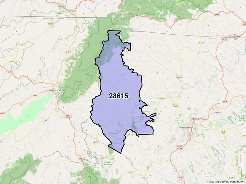 Map of ZIP Code 28615 — Creston, NC