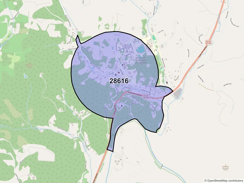 Map of Crossnore, North Carolina and ZIP codes