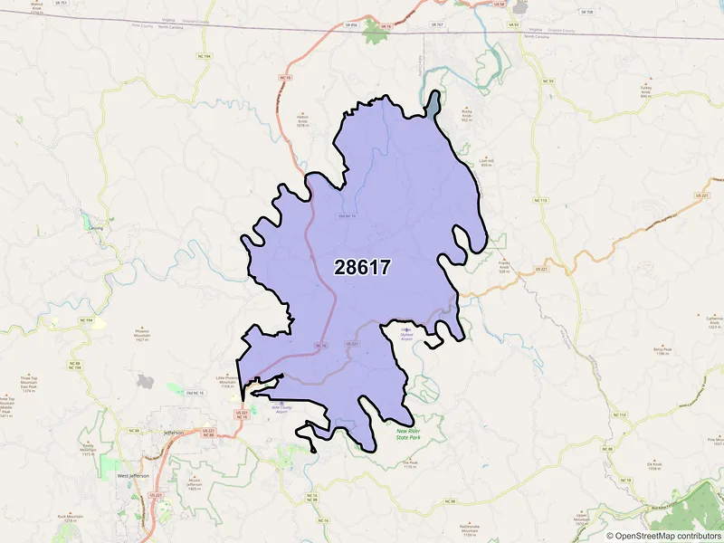 Map of ZIP Code 28617 — Crumpler, NC