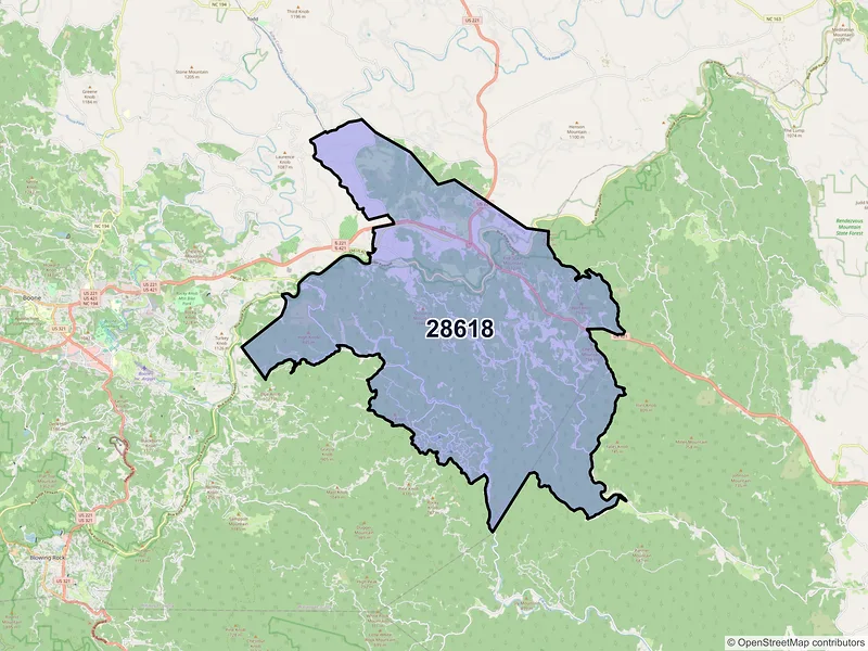 Map of ZIP Code 28618 — Deep Gap, NC