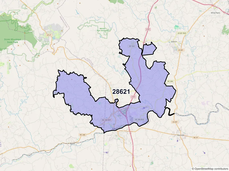 Map of ZIP Code 28621 — Elkin, NC