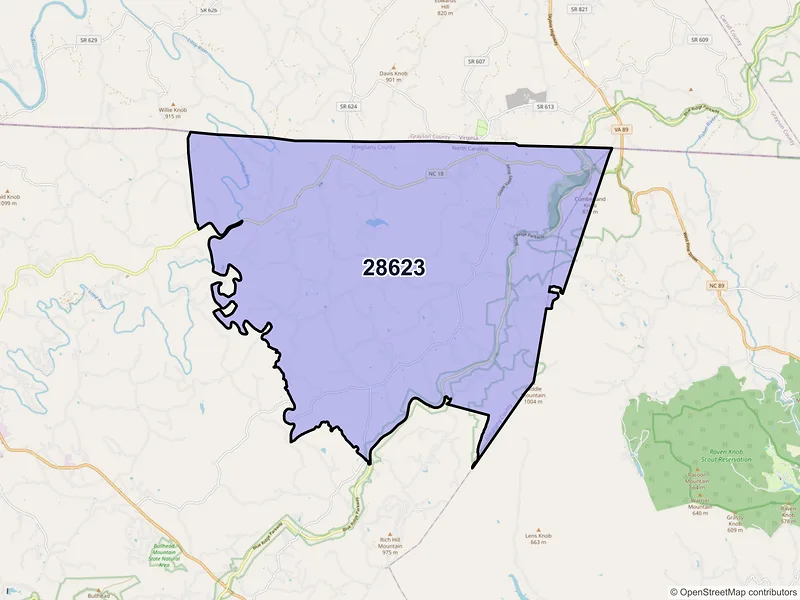 Map of ZIP Code 28623 — Ennice, NC