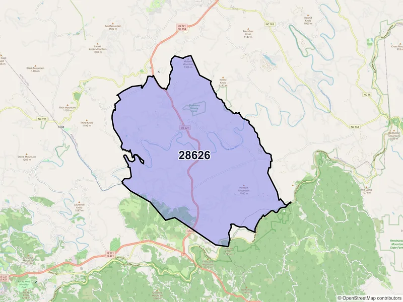 Map of ZIP Code 28626 — Fleetwood, NC