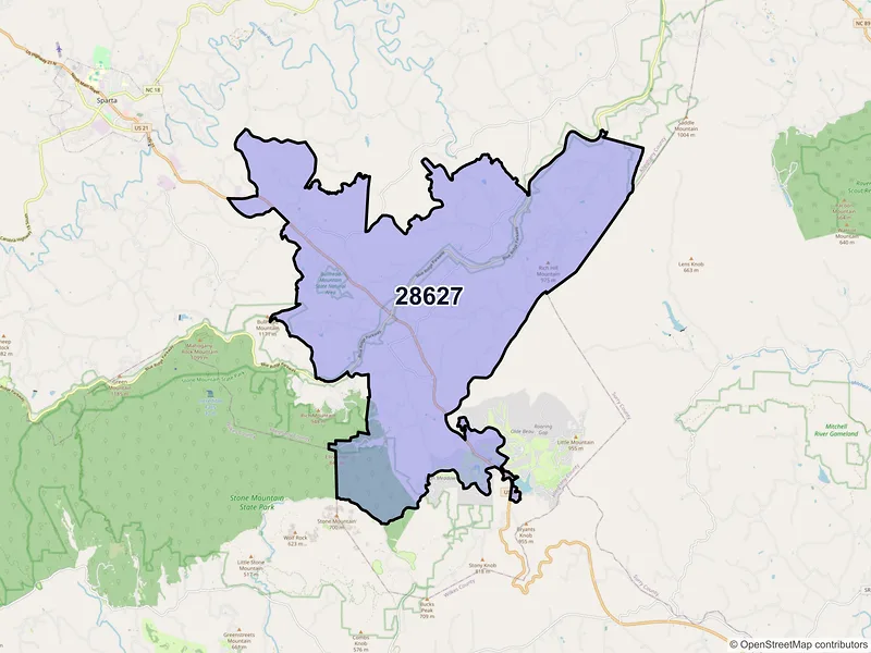 Map of ZIP Code 28627 — Glade Valley, NC