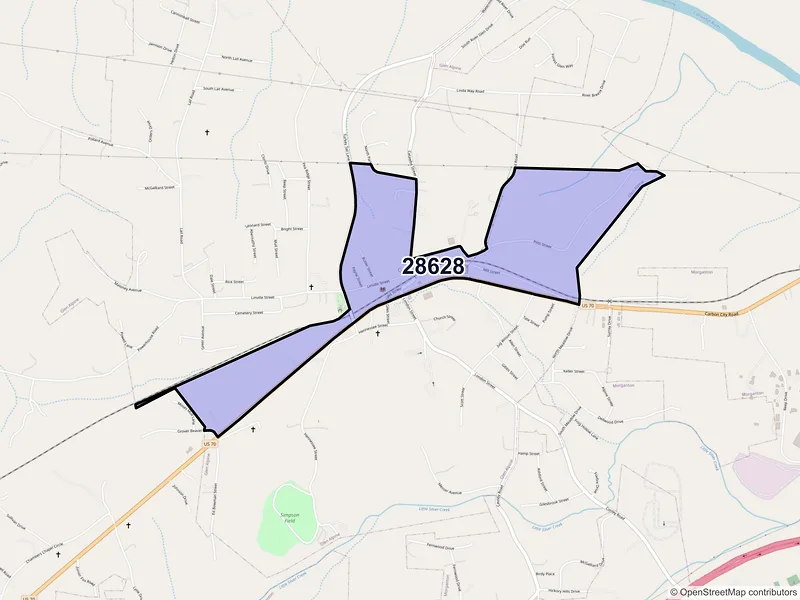 Map of Glen Alpine, North Carolina and ZIP codes