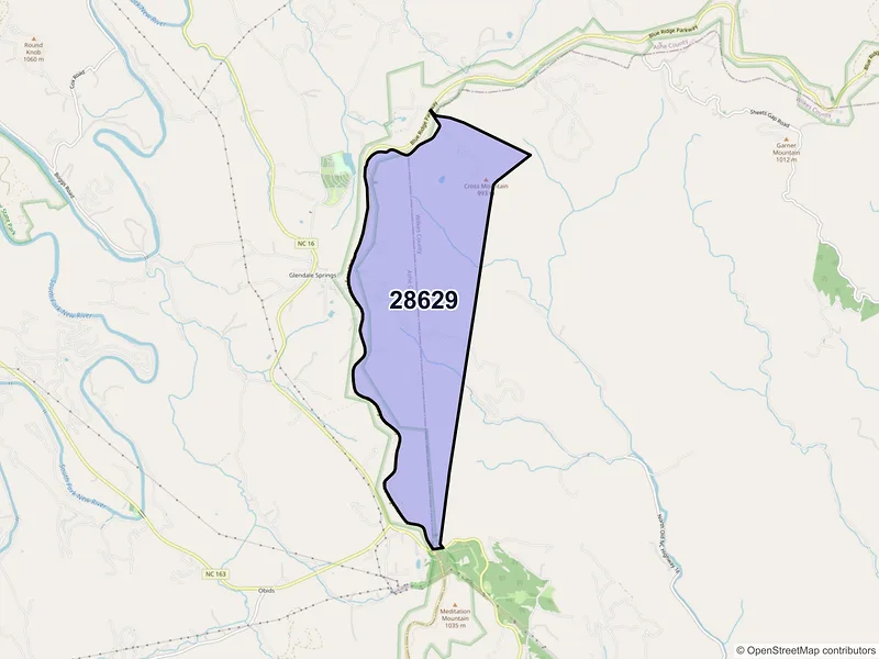 Map of Glendale Springs, North Carolina and ZIP codes