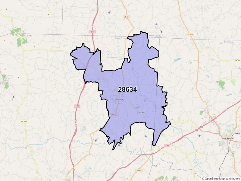 Map of ZIP Code 28634 — Harmony, NC