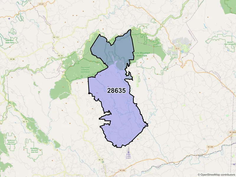 Map of ZIP Code 28635 — Hays, NC