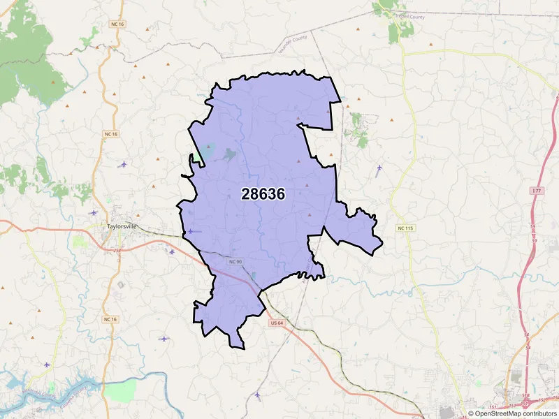 Map of ZIP Code 28636 — Hiddenite, NC