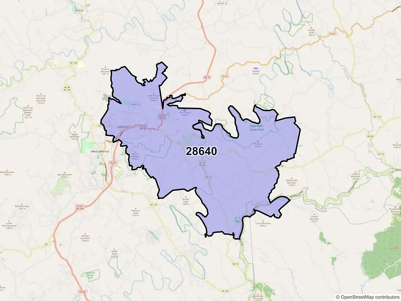 Map of ZIP Code 28640 — Jefferson, NC