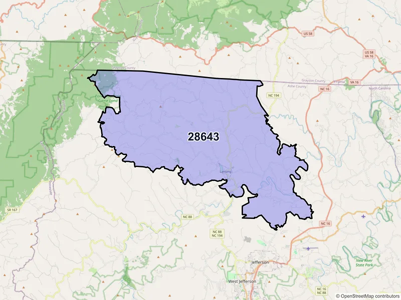 Map of ZIP Code 28643 — Lansing, NC