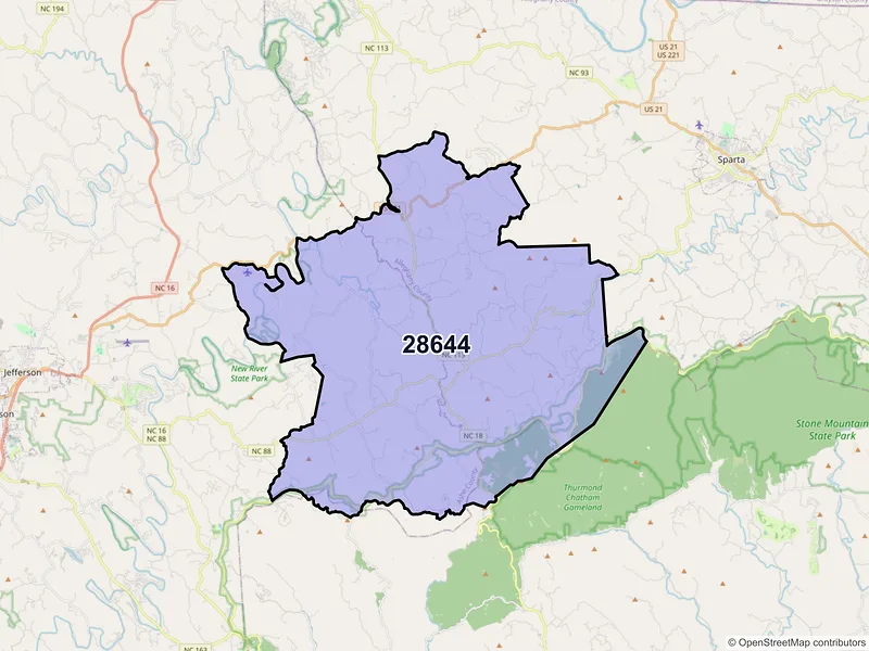Map of ZIP Code 28644 — Laurel Springs, NC