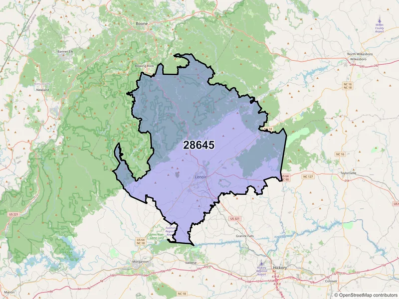 Map of ZIP Code 28645 — Lenoir, NC