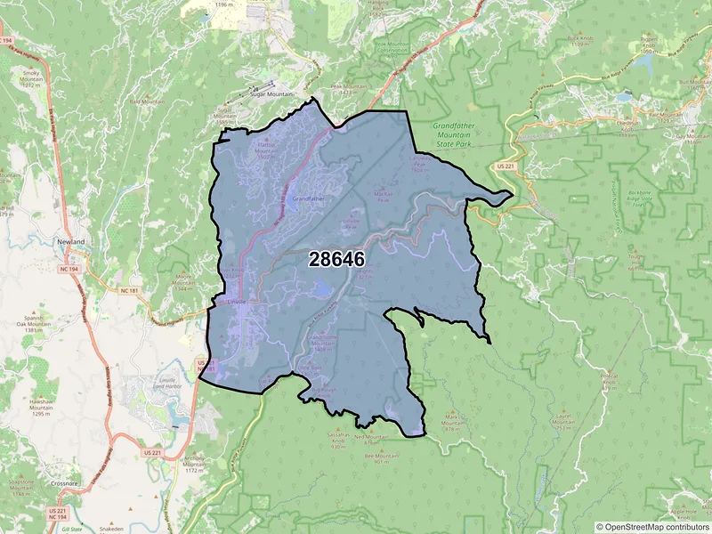 Map of Linville, North Carolina and ZIP codes