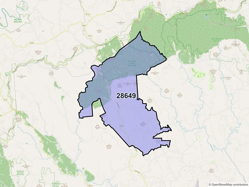 Map of ZIP Code 28649 — Mc Grady, NC
