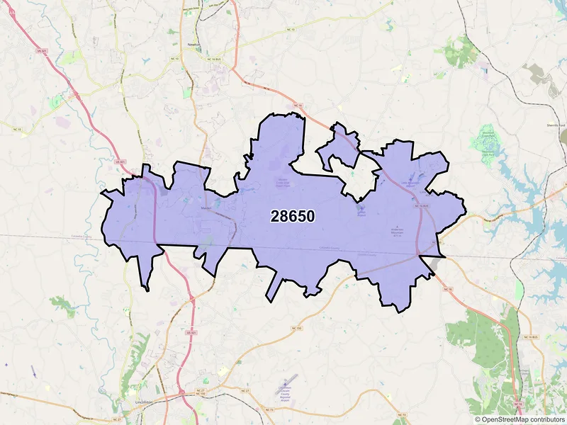 Map of ZIP Code 28650 — Maiden, NC