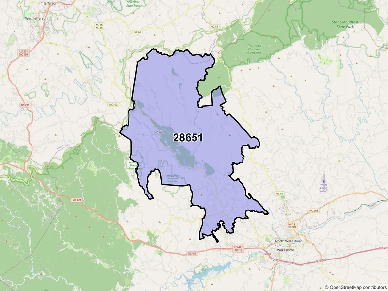 Map of ZIP Code 28651 — Millers Creek, NC