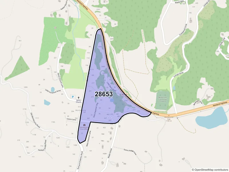 Map of Montezuma, North Carolina and ZIP codes