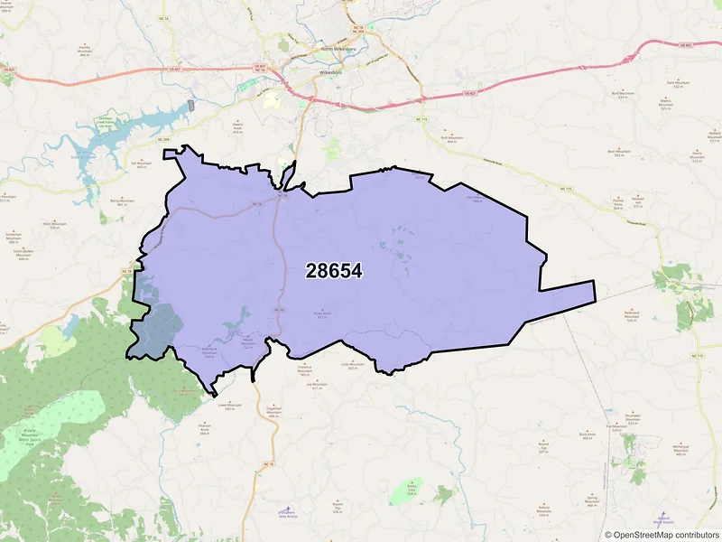 Map of ZIP Code 28654 — Moravian Falls, NC